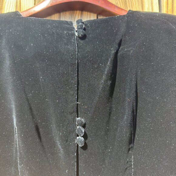 Vintage Dress 80s Black Velvet Gold Lame Fitted Formal Cocktail Sheath S - Picture 13 of 16